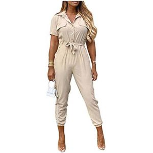 Casual Korte Mouw Jumpsuit Dames met Voorzijde Knoop