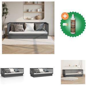 vidaXL Slaapbank 100x200 cm massief grenenhout grijs - Bed - Inclusief Houtreiniger en verfrisser