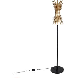 QAZQA wesley - Art Deco Vloerlamp - 1 lichts - H 152 cm - Zwart Goud - Woonkamer | Slaapkamer | Keuken