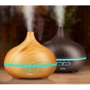 Aroma Diffuser 550ml met afstandsbediening, Vernevelaar - Luchtbevochtiger - donkerbruin
