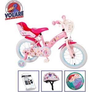 Volare Kinderfiets Disney Princess - 14 inch - Roze - Twee handremmen - Inclusief fietshelm + accessoires
