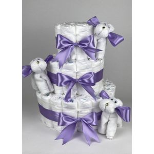 Chouette-Chouette | Luiertaart Meisje | Kraamcadeau | Geboorte Meisje | Babyshower | Hondjes Paars