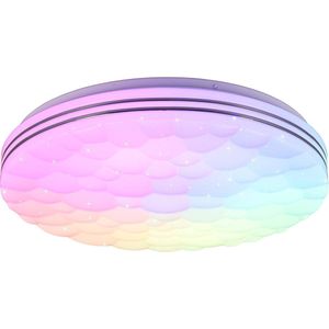 LED Plafondlamp - Plafondverlichting - Torna Taco - 22W - Aanpasbare Kleur - RGB - Afstandsbediening - Dimbaar - Sterlicht - Rond - Mat Wit - Kunststof