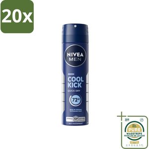 20 x NIVEA Men Deodorant Spray Cool Kick 150 ml - Grootverpakking - NIVEA Men Deodorant Spray Cool Kick - Anti-transpirant - 48 Uur Bescherming - Frisheid - Verkoeling