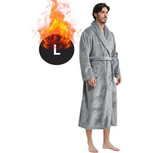 Bovista Badjas Heren - Fleece - Katoen - Badstof - Sauna - Hamam - Wafel - Bathrobe - Duster - Ochtendjas - Kimono - Spa - Grijs L