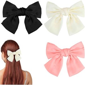 Haarspelden met strik, Franse haarspelden, haarspelden voor meisjes, haaraccessoires (zwart + wit + roze)