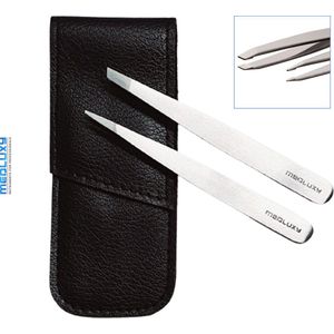 MEDLUXY® Exclusive - Epileerpincet Set - Slant & Point - 2 pincetten 10 cm - inclusief etui - [EP0441] (slanted epileer pincet - cadeau set - wenkbrauwen epileren en stijlen)