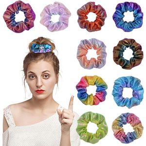 10 laser dazzle kleur scrunchies en haarbanden - fluweel elastiekjes voor meisjes en dames
