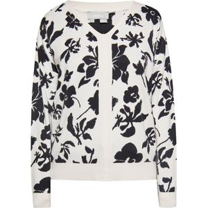 Usha - Trui - Zwart/Wit - V-hals - Bloemenprint