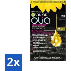 Garnier - Olia 2 - Haarkleuring - Diamant Zwart - Zonder Ammoniak - 60% Olie - Permanente Kleur - Voordeelverpakking - 2 stuks