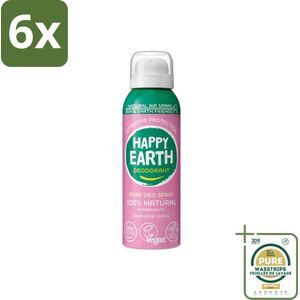 Happy Earth – Deodorant Spray – 100% Natuurlijk Lavender Ylang – 100 ml - Voordeelverpakking - 6 stuks - Duurzame deodorant - Lavendel en ylang-ylang
