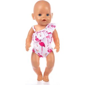 Poppenkleertjes - Geschikt voor Baby Born - Flamingo badpak  - Zwemkleding -  Roze - Strandkleding - Zomer