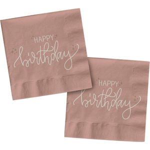 Folat - Servetten Happy Birthday - Creme Rose (20 stuks) 33 x 33cm