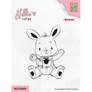 Nellie Snellen clearstamp - Nellie's Cuties Clear Stamp Bunny NCCS040 - stempel konijn met tulp in broekpak