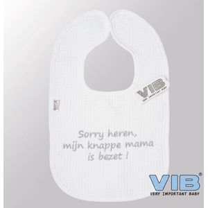 VIB® - Slabbetje Luxe velours - Sorry Heren, mijn knappe mama is bezet (Wit) - Babykleertjes - Baby cadeau