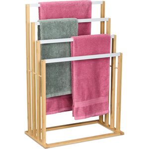 Relaxdays staand handdoekenrek - bamboe - 4 stangen - houten handdoekhouder badkamer