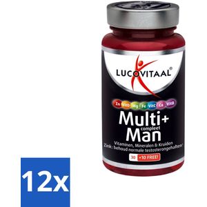 12 x Lucovitaal - Vitaminen - Multi+ Compleet Man - 40 Tabletten - Multivitamine Supplement - Vitamine Supplement - Multivitamine Voor Mannen - Testosteron - Energie