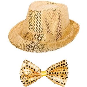 Folat party carnaval gouden verkleed hoedje en vlinderstrikje goud glitters