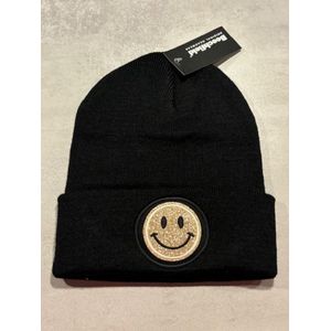 Beanie Smiley Zwart - Glitter Goud