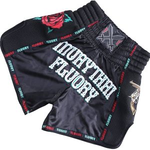 Fluory Muay Thai Kickboks Broekjes Pistola Zwart - XS, S, M, L, XL, XXL, XXXL, 8 Jaar, 10 Jaar, 12 Jaar, 14 Jaar