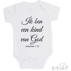 100% katoenen Romper ""Ik ben een kind van God Johannes 1:12"" Unisex Katoen Wit/zwart 62/68