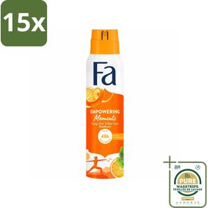 15 x Fa – Deodorant Spray – Empowering Moments – 150 ml - Grootverpakking - Deodorant Spray - Zweetvermindering - Geur - Frisheid - Antiirritatie