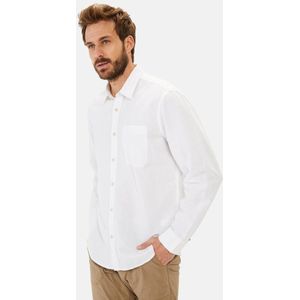 camel active Linnen overhemd met lange mouwen en soft-wash afwerking - Maat menswear-M - Wit
