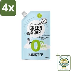 Marcel's Green Soap - Handzeep 0% - Navulling - Plantaardig & duurzaam - 500 ml - Voordeelverpakking - 4 stuks - Biologisch afbreekbaar - Plantaardige zeep