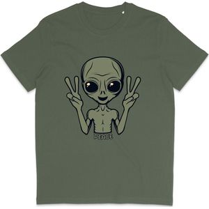 Grappig T Shirt Peace Alien - Heren en Dames - Khaki Groen - 3XL