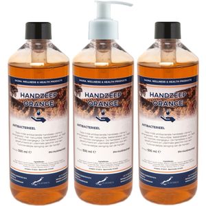 Handzeep Orange 500 ml - set van 3 stuks - met gratis pomp - Voordeelverpakking