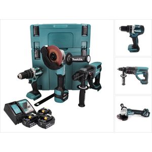 Makita DLX3093TJ 18V LXT 3 delige set: DGA513 Haakse slijper + DHP484 (Klop)boormachine + DHR202 Boorhamer met 3 x 5.0Ah accu's