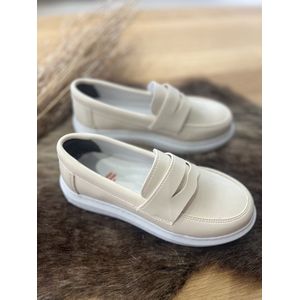 jongens schoenen-effen instappers-kinderschoenen-orthopedische mocassins-loafers-beige-bruiloft-feest-verjaardag-fotoshoot-maat 33