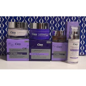 Complete set Cien Luminous beauty premium formule met MYRAMAZE - DAGCREME - NACHTCREME - SERUM - EYE MOUSSE.