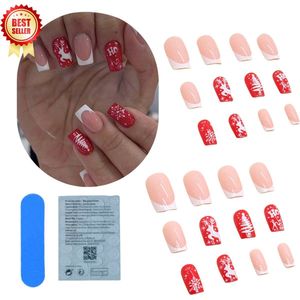 GUAPÀ® Plaknagels Kerst Nagels | 24 stuks valse nagels | Press On Nails | Zelfklevende Plaknagels | Nepnagels | Kunstnagels | Compleet plaknagels starterspakket | Nagels stickers | 24 stuks plaknagels Kerst Nagels
