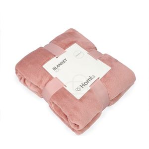HOMLA roze fleecedeken, pluizig en warm - voor de bank, bank en bed, gezellige deken, bankdeken, onderhoudsvriendelijk 150 x 200 cm, roze