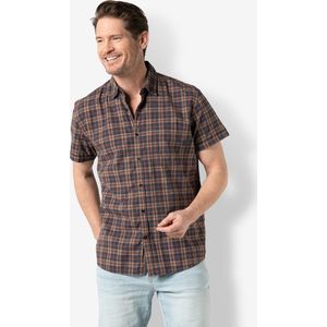 Twinlife Heren shirt plaid s.s. - Overhemden - Luchtig - Vochtabsorberend - Duurzaam - Bruin - S