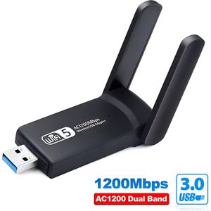 LuTech® WiFi Adapter USB - 1200Mbps 2.4Ghz & 5GHz - Dual Antenne - Zwart