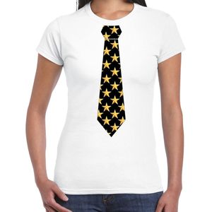 Bellatio Decorations thema/verkleed feest stropdas t-shirt sterretjes - dames - wit M