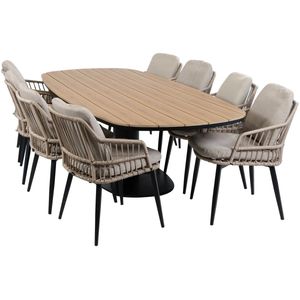 9-delige tuinset | 8 Isabel tuinstoelen (Sand) | 260cm Tower tuintafel (Black)