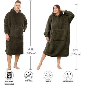 lange comfortabele sherpa-deken sweatshirt Ruige trui pluche warme gezellige deken één maat past iedereen, Unisex oversized draagbare deken hoodie voor vrouwen mannen