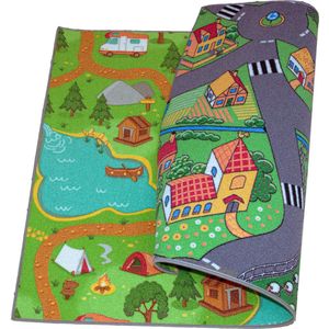 Carpet Studio Duo Speelkleed - Speelmat 95x133cm - Omkeerbaar Vloerkleed Kinderkamer - Speeltapijt - Verkeerskleed - Hiking & Little Village