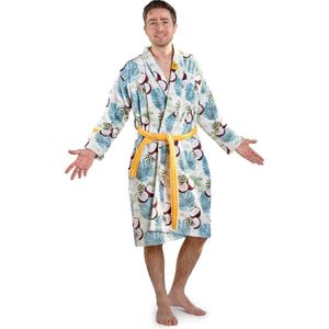 Crazy Comfort Comfy Coconut unisex badjas - kokos wit en bruin met blauw en groen -  Maat: L-XL