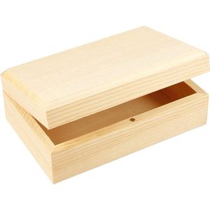 Houten kist natuur grenen met magneetsluiting 14 x 9 x 5 cm - opbergdoos voor sieraden en kleine spullen Houten kistje