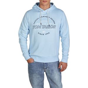 Tom Tailor Heren trui Printed Hoodie regular fit Blauw M Volwassenen