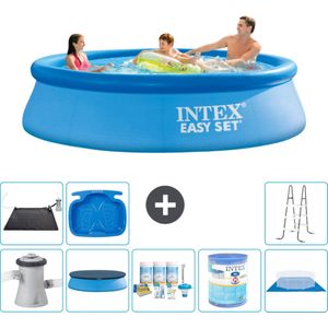 Intex Rond Opblaasbaar Easy Set Zwembad - 305 x 76 cm - Blauw - Inclusief Pomp Afdekzeil - Onderhoudspakket - Filter - Grondzeil - Solar Mat - Ladder - Voetenbad