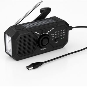 Noodradio Solar Opwindbaar - Model 2025 - Noodpakket - Solar Powerbank - Radio op Batterijen - Zaklamp - Powerbank Zonneenergie - Nood radio Opwindbaar - Zwart