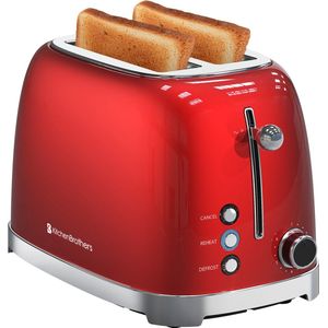 KitchenBrothers Retro Broodrooster - Toaster - 6 Warmteniveaus - 2 Extra Brede Sleuven - 815W - Rood