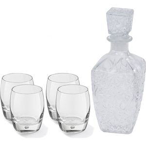 Glazen whisky/water karaf 750 ml met 4x luxe whiskyglazen 360 ml - Genieters of cadeau set