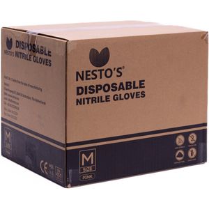 Nesto's Nitril Wegwerp Handschoenen 10x100 stuks- Latexvrij - Poedervrij - Niet steriel - Onderzoekshandschoenen - Medisch - Plastic - Maat M - Roze - Voordeelverpakking 10x 100 stuks