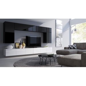 TV meubel - CALABRINI 13 - Hangmeubel - Zwart + wit glans - 300 cm